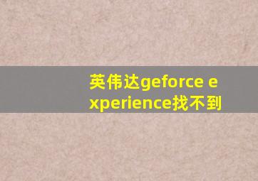 英伟达geforce experience找不到